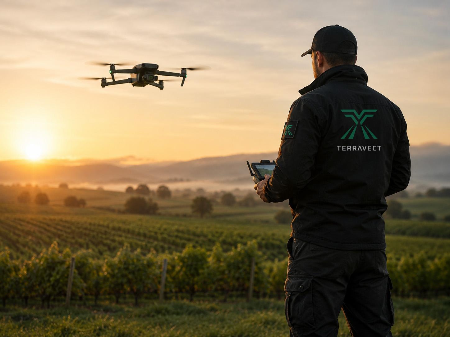 A Terravect field pilot flying a survey on site